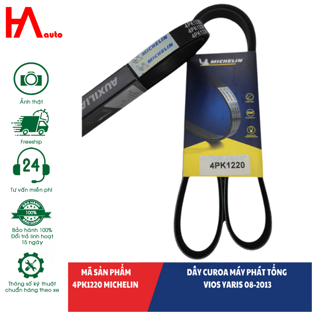 (CHÍNH HÃNG) Dây curoa máy phát tổng MICHELIN Vios, Yaris 08-13. Mã 4PK1220