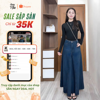   V22 - BST THU ĐÔNG 2025  Chân váy jeans dài SARAMIA,chân váy bò nữ dáng xòe lưng cao màu xanh đen phong cách Hàn Quốc 
