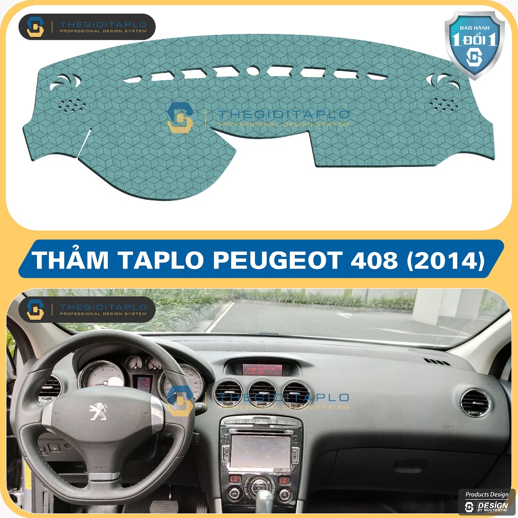 [Peugeot 408 2014] Thảm taplo oto da Nano Blockers UV, 3D Flare, Nhung lông tuyết viền Ziczac chống 