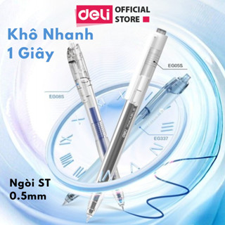   Khô nhanh 1s  Bút Gel Bấm Ngòi ST 0.5mm Deli Mực Xanh Đen Chống Lem Có Đệm Tay Êm Ái Cho Học Sinh Văn Phòng 