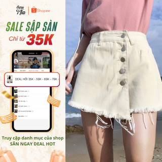   DEAL HỜI  Quần short jean giả váy lệch vạt sooc đùi vải bò có khuy tua gấu SARAMIA STORE S2 