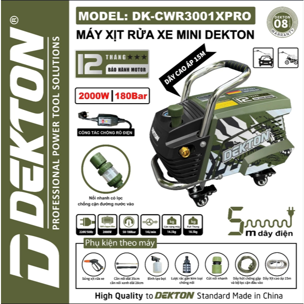 Máy Xịt Rửa Dekton Dòng Cao Cấp DK-CWR3001PRO / DK-CWR3001 XPRO - Khung kim loại gắn bánh xe