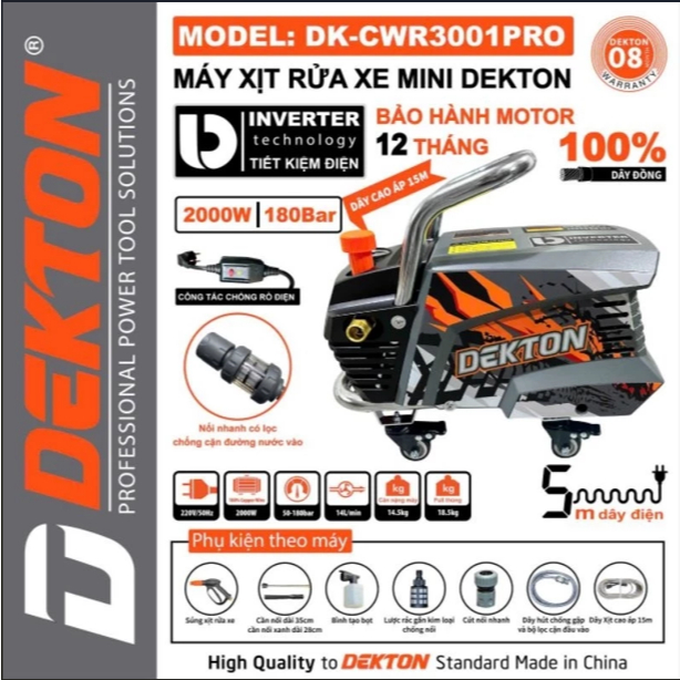 Máy Xịt Rửa Dekton Dòng Cao Cấp DK-CWR3001PRO / DK-CWR3001 XPRO - Khung kim loại gắn bánh xe