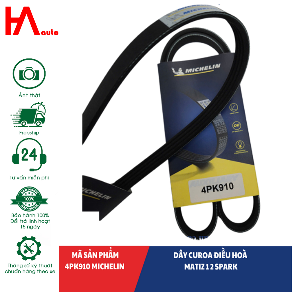 (CHÍNH HÃNG) Dây curoa MICHELIN điều hòa MATIZ 1 2 SPARK. Mã 4PK910