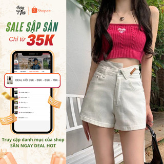   DEAL HỜI  Quần Short Jean Nữ Cạp Cao SARAMIA Quần Bò Đùi Bẻ Cạp Cá Tính Màu Trắng Xanh Mặc Đi Chơi S6 