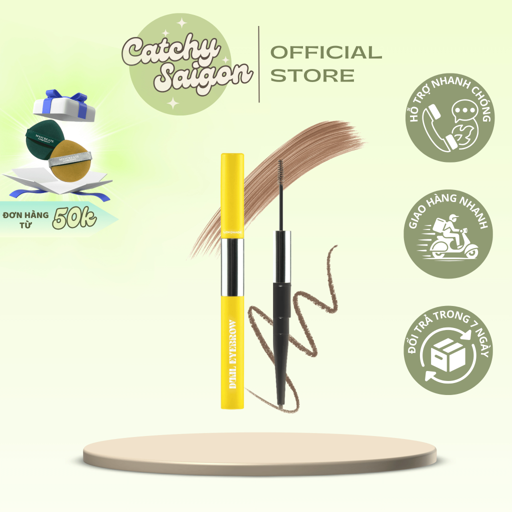 [LEMONADE] Chì Kẻ Chân Mày Lemonade 2 Đầu Kèm Mascara Lông Mày 2in1 Vỏ Vàng, 2.75g