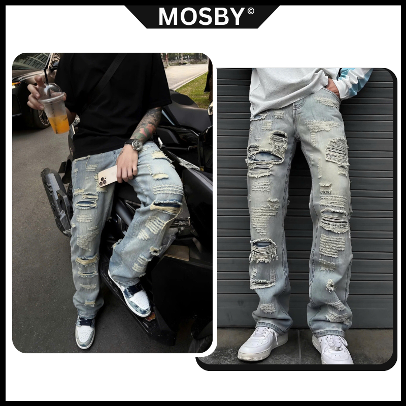 [MẪU MỚI VỀ] MOSBY | Quần jean rách wash sáng – quan bò Form baggy nam chất denim dày đẹp – G3320