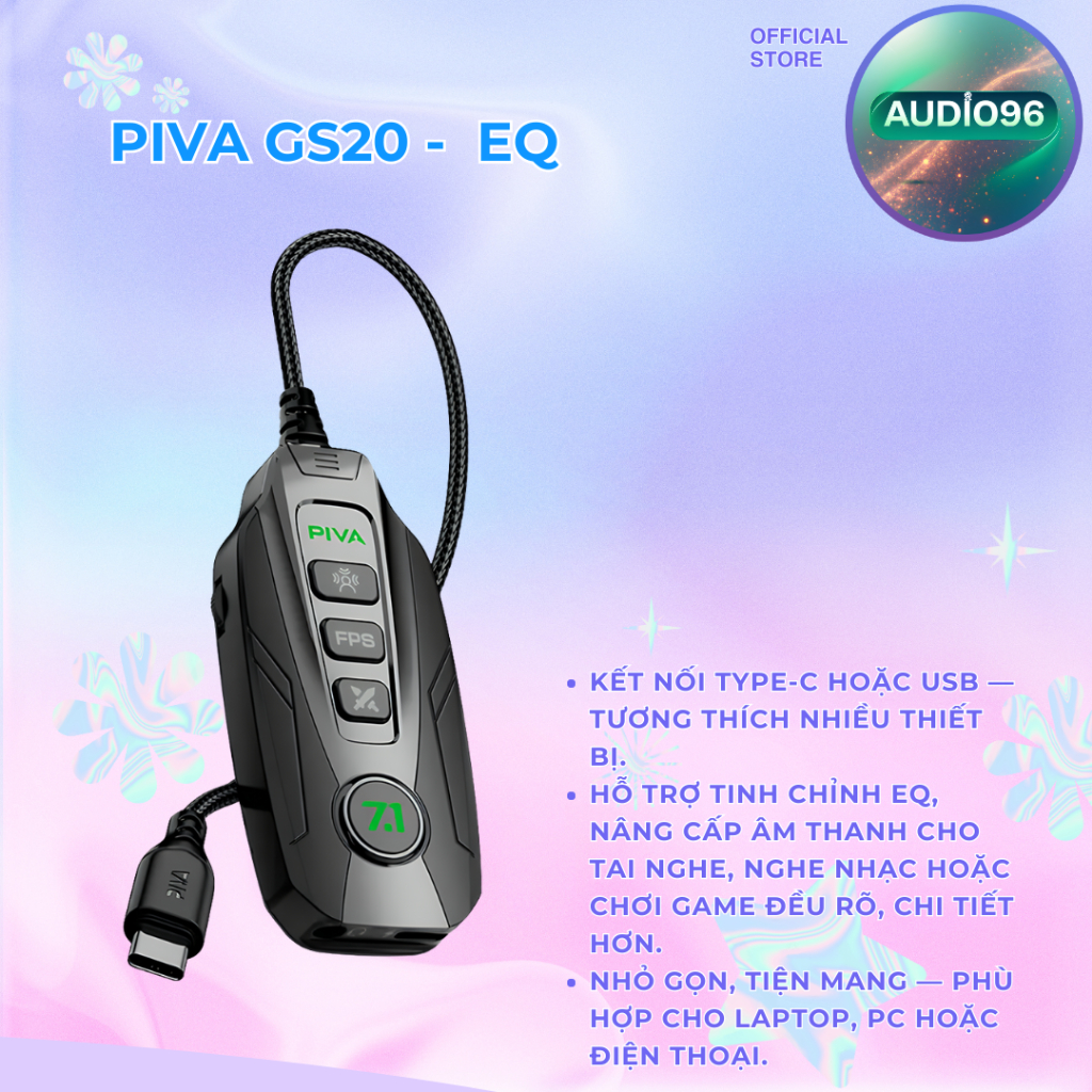Card âm thanh chuyên game Piva GS20 - TypeC/USB tinh chỉnh EQ