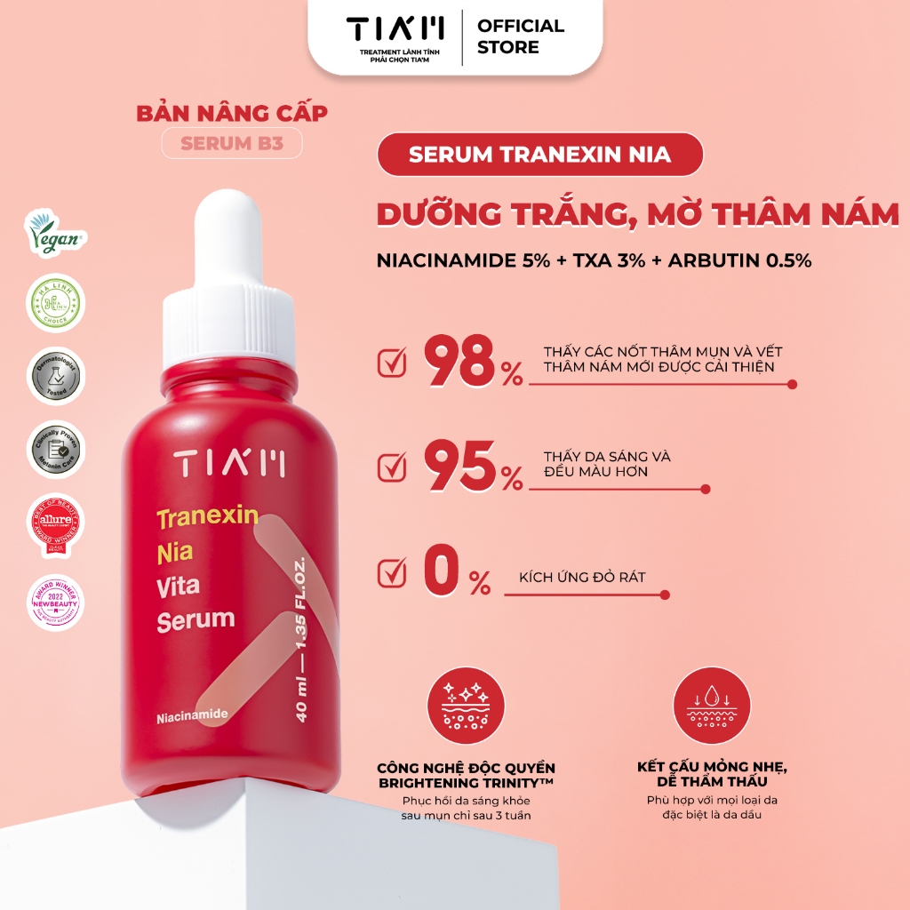 [KOL] Serum Dưỡng Trắng Mờ Thâm Nám Tia’m Tranexin Nia Vita Serum 40ML