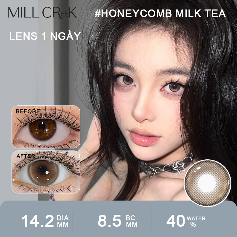 【Lens 1 ngày】Kính áp tròng dùng một lần hàng ngày MILL CREEK, màu xanh, nâu, xám, độ cận 0,00-8,00