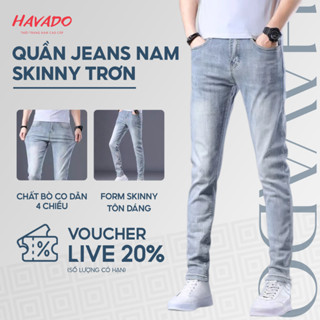  Quần jean nam HAVADOSHOP dáng skinny ống bó màu xanh trơn chất bò co dãn 4 chiều mặc thoải mái lên form đẹp M5 mới 