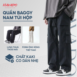  Quần ống rộng nam túi hộp HAVADOSHOP dáng suông lưng chun màu trơn chất kaki co dãn nhẹ phong cách thể thao C1 mới 
