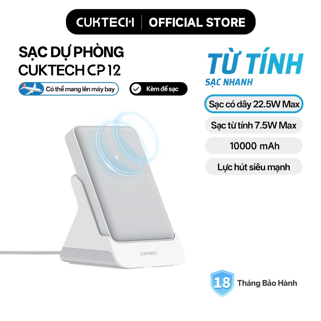 CUKTECH Pin Dự Phòng Từ Tính Có Giá Đỡ 10000mAh Sạc Nhanh 20W – Hỗ Trợ Sạc Không Dây