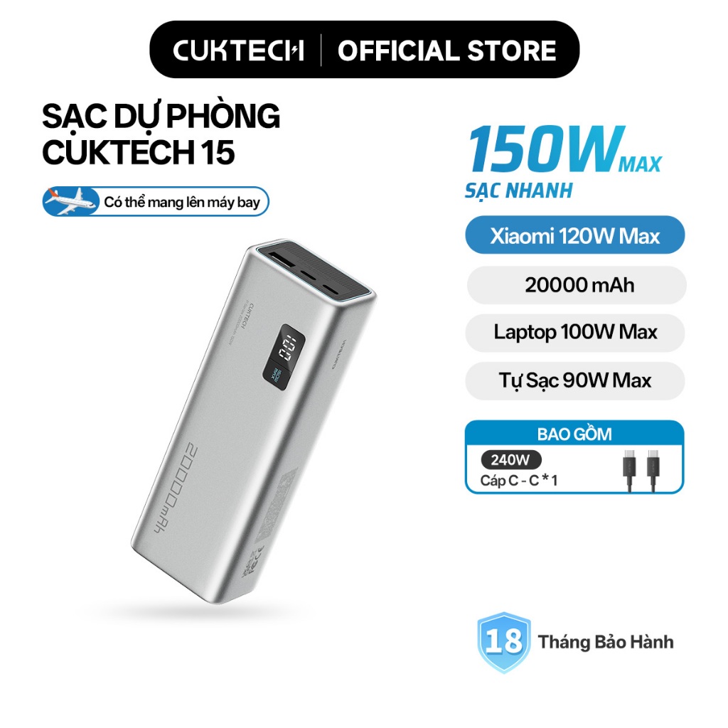 【Ưu Đãi Khai Trương】CUKTECH Sạc Nhanh 150W 20000mAh – Hỗ Trợ Xiaomi 120W Laptop 100W Samsung 45W iP 