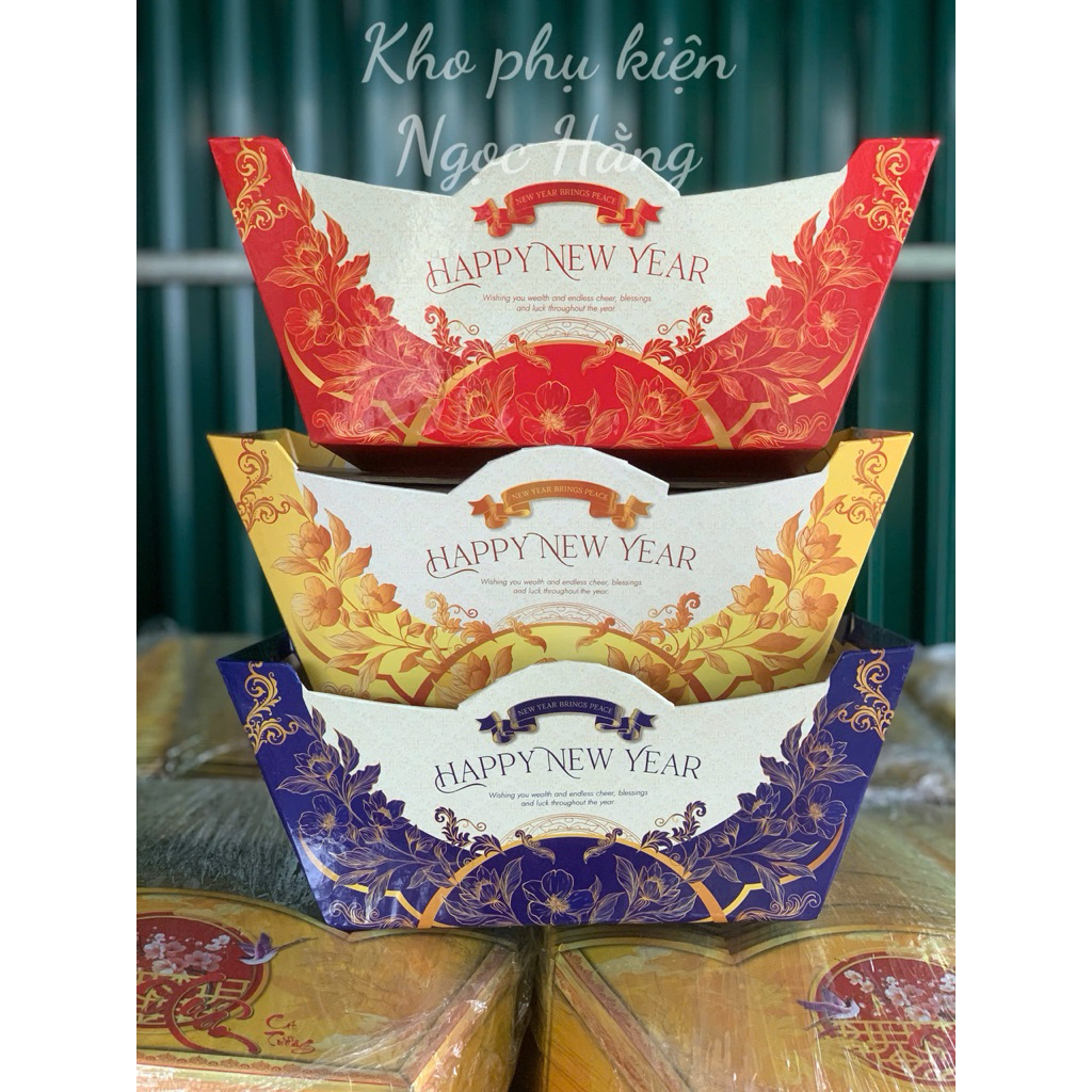 Combo 50 khay thuyền tết Thịnh Vượng + Màng co giỏ , khay thuyền tết ,giỏ quà tết