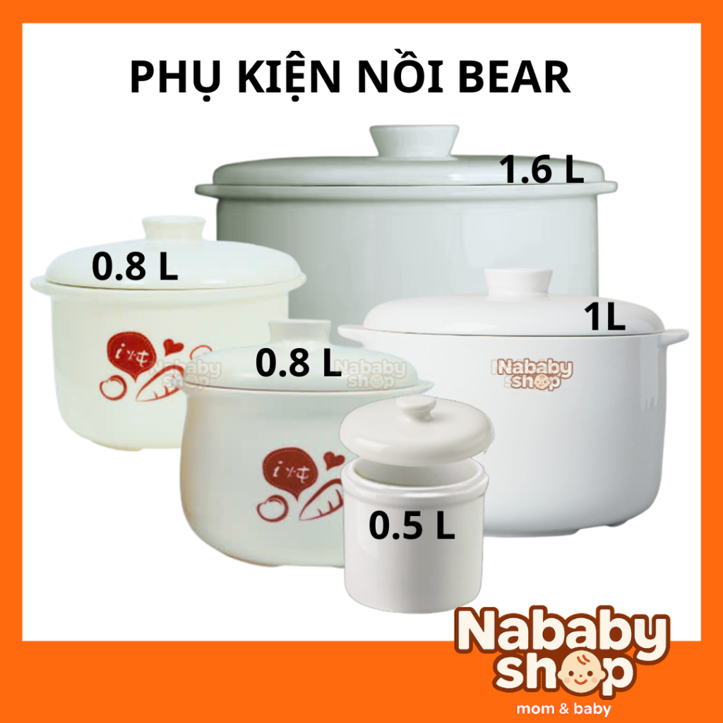 Thố Sứ Nồi Nấu Chậm Bear Phụ Kiện Dung Tích 0.5L 0.8L 1.6L - Nắp Sứ Thay Thế SUBE001, DDZ-A08T8, SB-NNC08