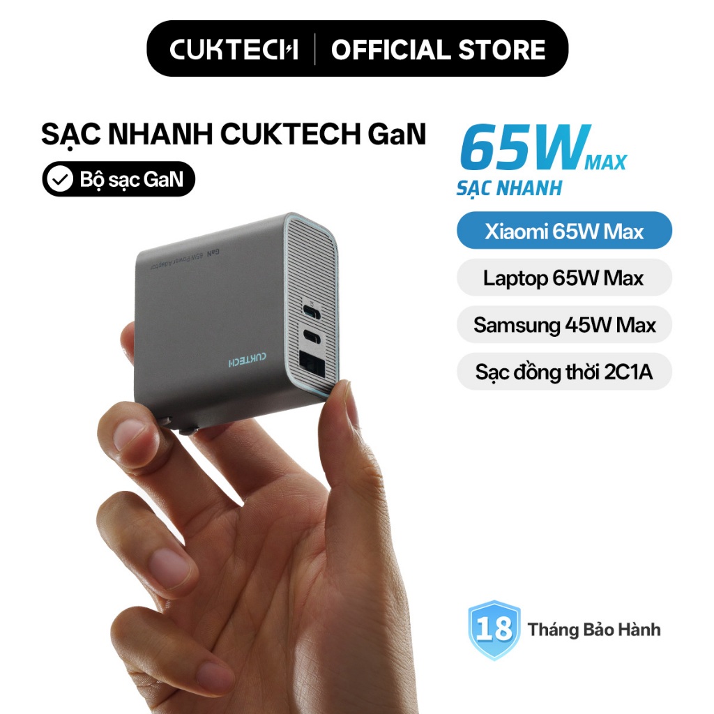 【Ưu Đãi Khai Trương】Củ Sạc Nhanh CUKTECH GaN 65W Max 2C1A ba cổng sạc cùng lúc Xiaomi 65W Max Laptop