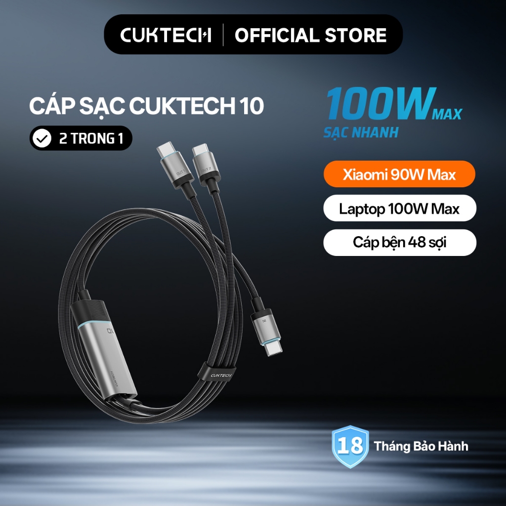 CUKTECH Cáp Sạc Nhanh 2 trong 1 Type-C to Type-C+Type-C 100W Max Laptop 100W Xiaomi 90W Max Samsung 