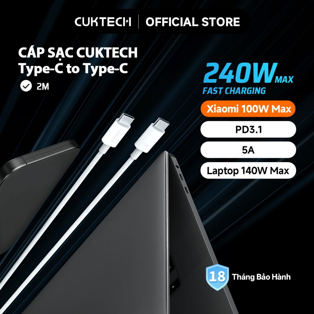 CUKTECH Cáp Sạc Nhanh 240W 5A Type-C to Type-C Hỗ Trợ Xiaomi 100W PD3.1 cho iP16/15, MacBook Samsung