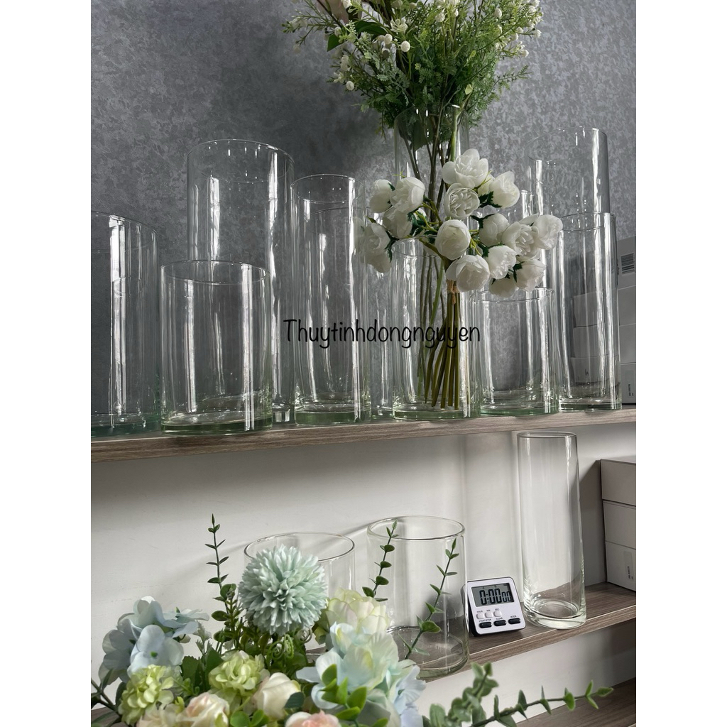 Lọ thuỷ tinh trụ tròn cắm hoa trang trí 8x15; 8x20; 8x25; 10x15; 10x20; 10x30; 12x25; 12x30