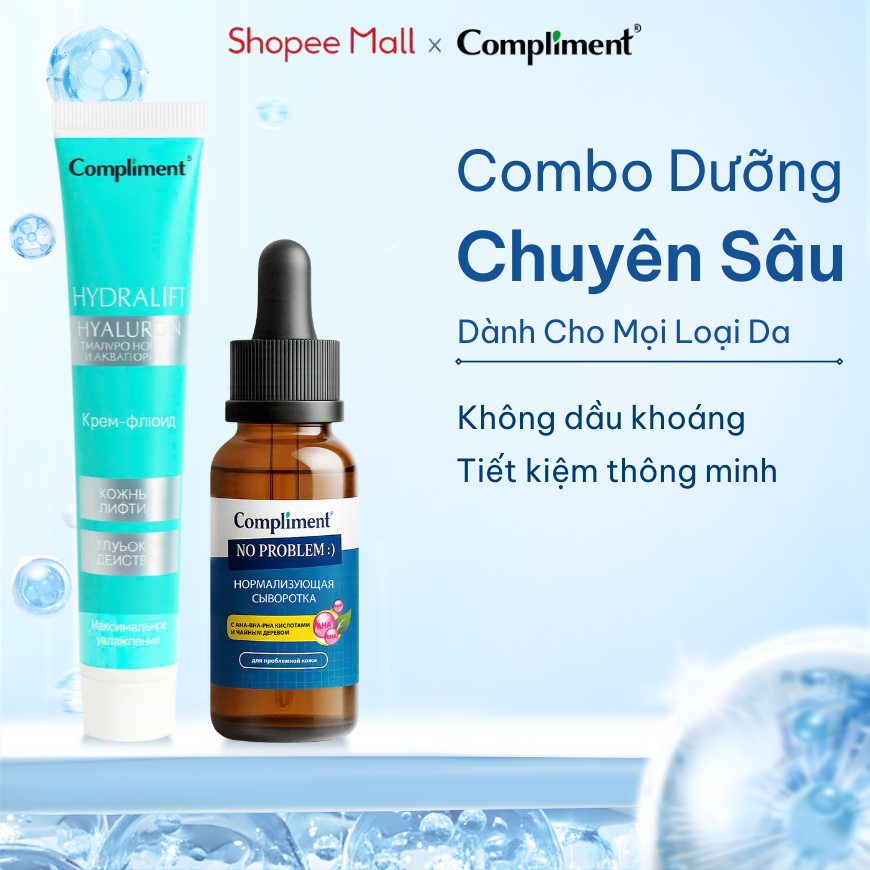 Bộ Đôi Compliment Serum AHA BHA + Kem Dưỡng HA Giảm Mụn Đầu Đen, Ngừa Thâm, Phục Hồi Da