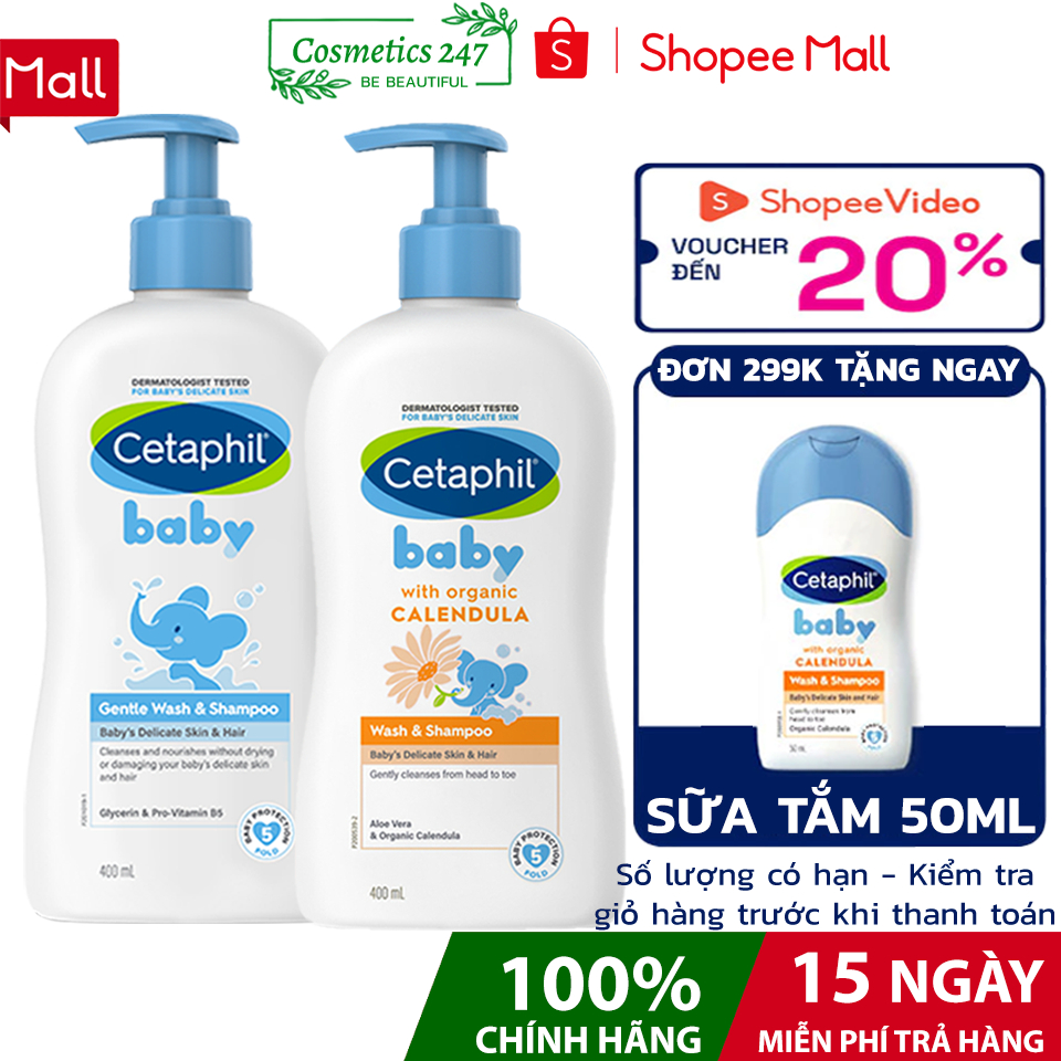 Sữa tắm gội Cetaphil cho bé - Cetaphil Baby Wash & Shampoo with Organic Calendula 400ml