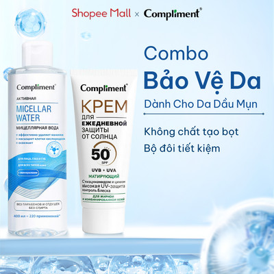 Combo Compliment Tẩy Trang 400ml + Kem Chống Nắng 50ml SPF50+ Sạch Sâu, Kiềm Dầu, Cấp Ẩm, Bảo Vệ Da