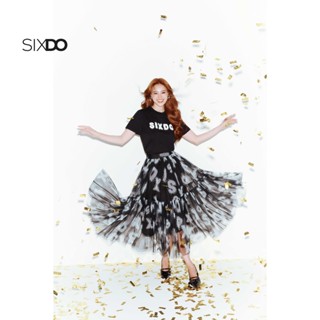 Chân váy lưới đen hoạ tiết chữ SIXDO  Black Mesh Flared Skirt  