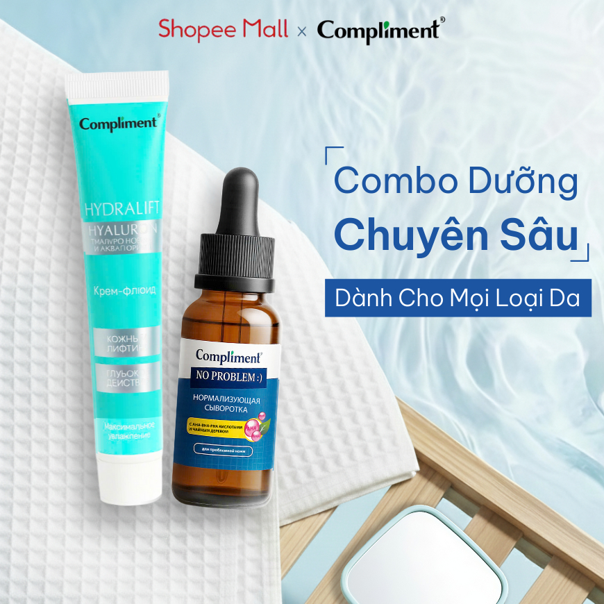 Bộ Đôi Compliment Serum AHA BHA + Kem Dưỡng HA Giảm Mụn Đầu Đen, Ngừa Thâm, Phục Hồi Da