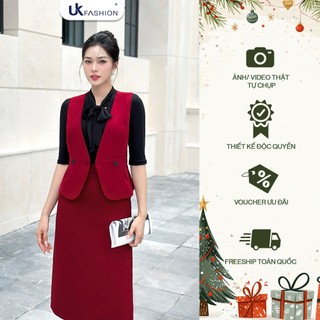 Áo Gile Peplum 2 Cúc UK Fashion Công Sở Nữ Thanh Lịch Sang Trọng Vải Mềm Mịn UKAK2407005 