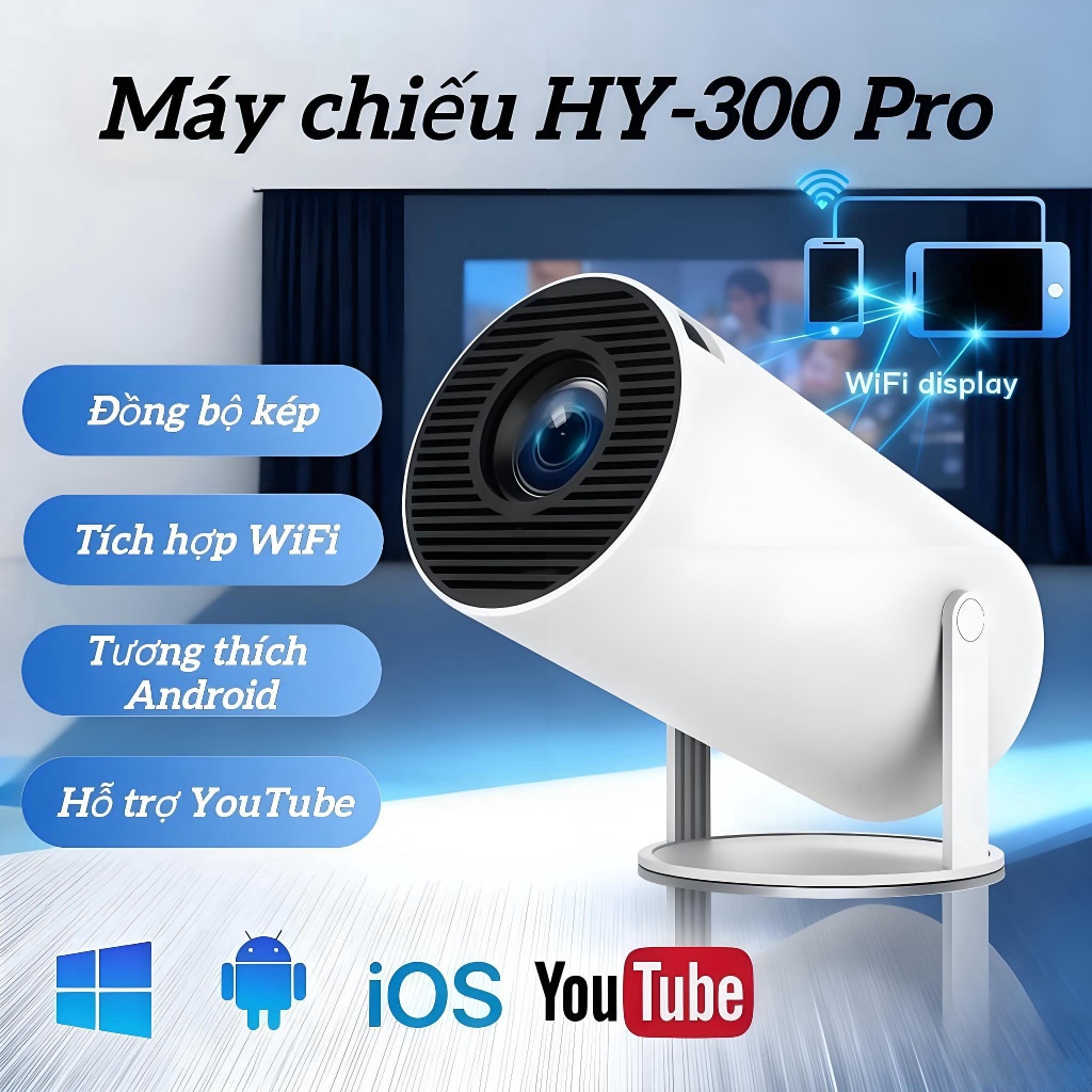 Máy chiếu mini HY300/HY300 Pro Full HD 4K WiFi6 Bluetooth5.0 Android11 Hỗ trợ kết nối với điện thoại