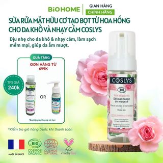  Sữa rửa mặt hữu cơ Coslys 150ml - Dành cho da khô da nhạy cảm hương hoa hồng Pháp chứng nhận Cosmebio 