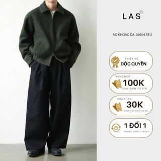  Áo Khoác Mùa Đông Jacket Dạ Lông Cừu Khoá Zip 2 Chiều Rêu Xanh Đen Thiết Kế THELAS Bo Chun Dáng Crop AK-091 