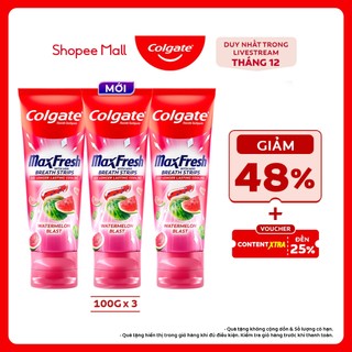   Livestream  Bộ 3 Kem đánh răng Colgate MaxFresh Hương nhiệt đới tinh thể cầu vồng the mát 100g  tuýp 