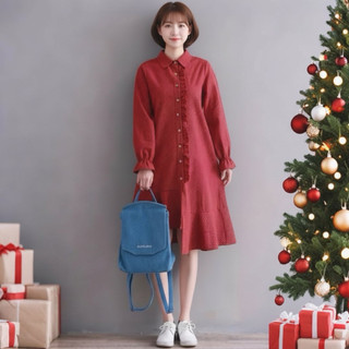 Đầm caro đỏ đen lệch tà, váy noel, váy thu đông style hàn (kèm hình thật)