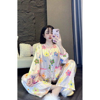  HL100  40-105kg  BỘ PIJAMA TAY DÀI QUẦN DÀI CỔ TRÒN- Kèm Cột Tóc 