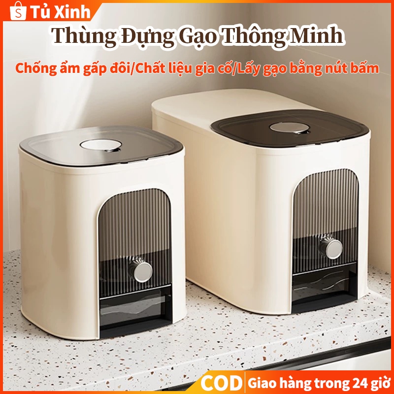 Thùng Đựng Gạo Cao Cấp, Hộp Đựng Gạo Có Viền Silicon Chống Ẩm Mối Mọt, Nhựa PP Nguyên Sinh