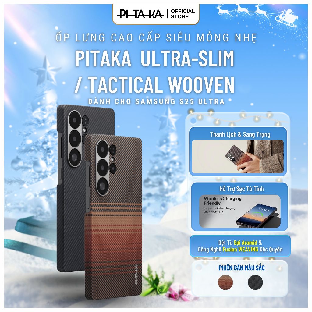 [Samsung S25 Ultra] Ốp lung siêu mỏng PITAKA sợi Aramid, tương thích magsafe, chống trầy, ôm viền
