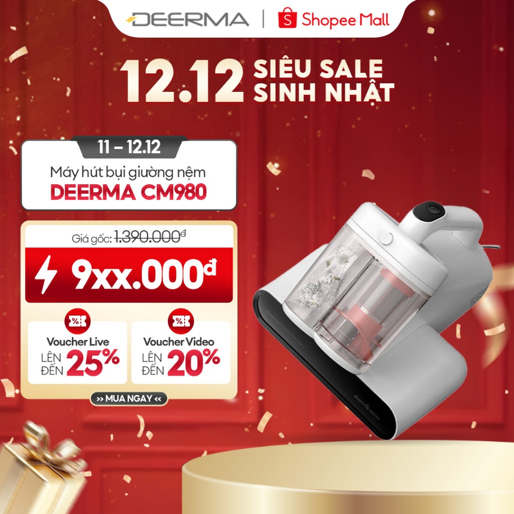 [Deerma x Hannah] Máy hút bụi giường nệm Deerma CM980 lực hút 13000Pa sấy khô bằng khí nóng, kèm tia UV - BH 12 tháng