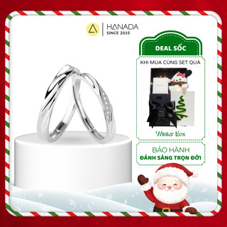   QUÀ TẶNG NOEL  Nhẫn Cặp Bạc 925 HANADA Xoắn Chéo Đính Đá Nhẫn Đôi Bạc Freesize Tùy Chỉnh Nam Nữ 1344 L1 