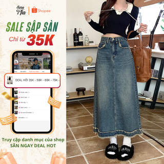   BST TẾT 2026  Chân váy jeans SARAMIA chân váy bò nữ xanh đen dáng chữ a tua rua gấu phong cách hàn quốc V9 
