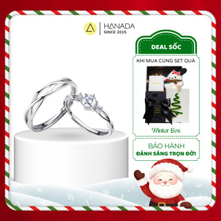   QUÀ TẶNG NOEL  Nhẫn Cặp Bạc 925 HANADA Xoắn Đá Cao Nhẫn Đôi Kiểu Dáng Cách Điệu Đơn Giản Freesize 