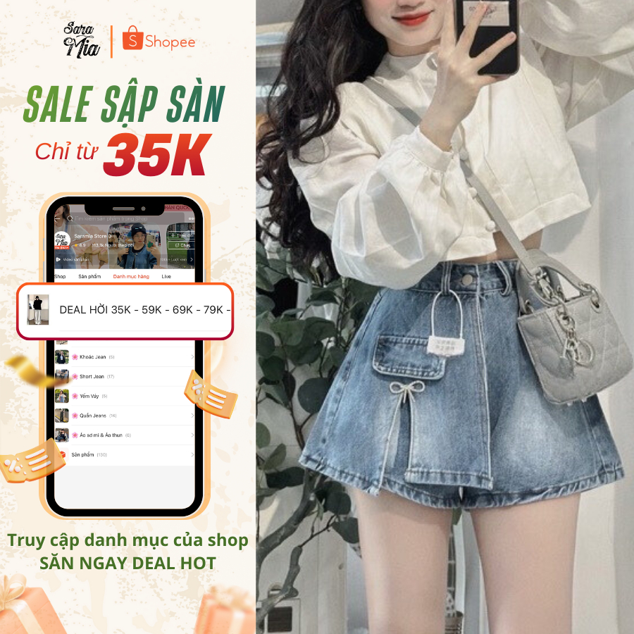 Chân váy jean chữ a SARAMIA ngắn cạp cao  quần váy vạt lệch nữ mặc đi chơi A18