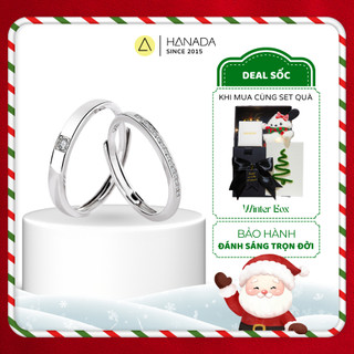   QUÀ TẶNG NOEL  Nhẫn Cặp Bạc 925 Hanada Nhẫn Đôi Mảnh Đính Đá Quà Tặng Mang Hằng Ngày 2233 M19 