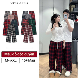  Quần Flannel Noel Đỏ Xanh   Kẻ Caro Ống Rộng Sometime Nữ Và Nam Mặc Ở Nhà Thoải Mái Vải Không Xù Không Nhàu-CR01 