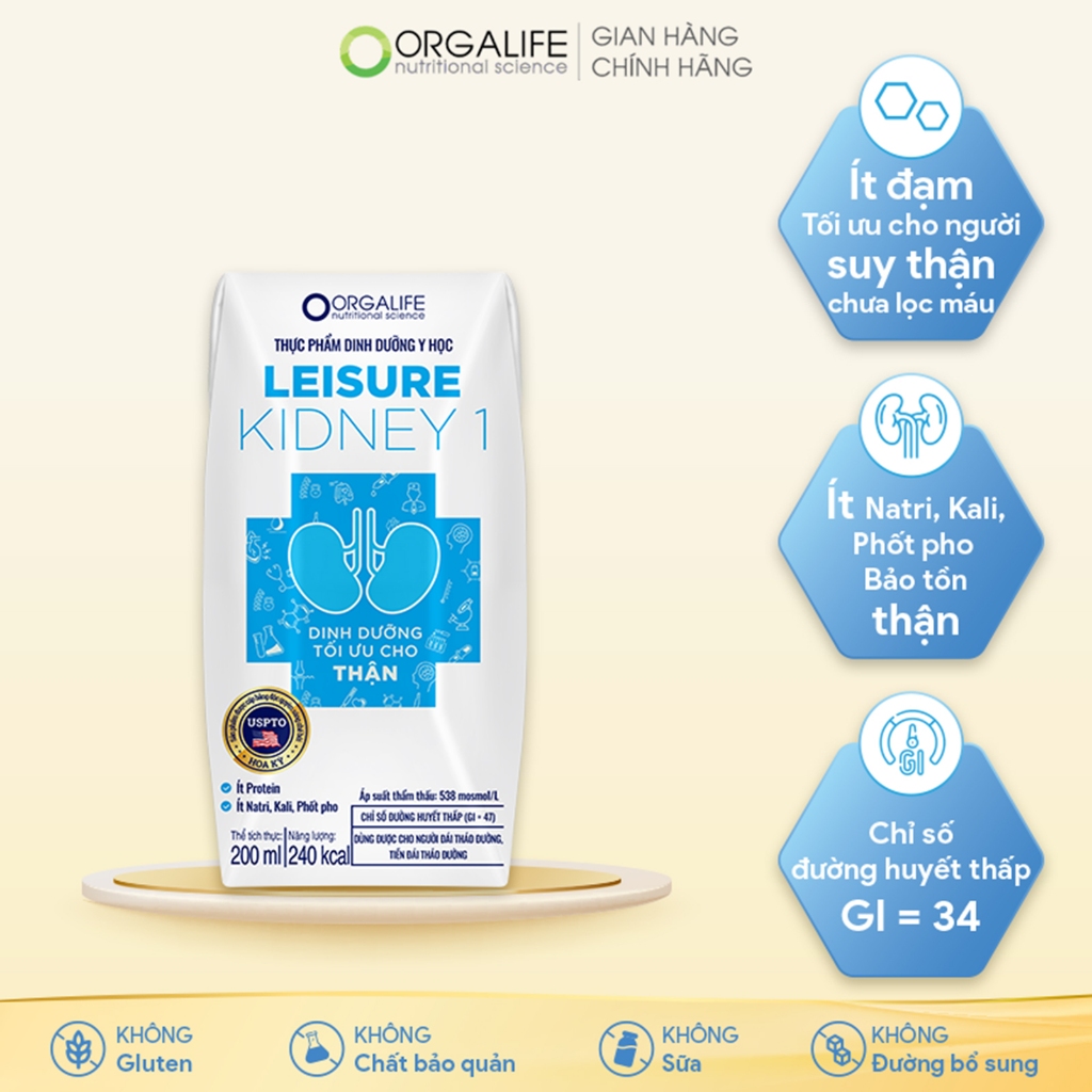 LEISURE KIDNEY 1 - Soup Uống Dinh Dưỡng Công Thức Tối Ưu Cần Giảm Protein - Combo 2 - 5 Lốc x 3 Hộp 