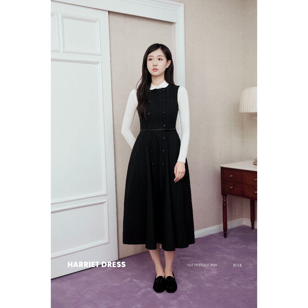  JOIE DES ROSES - Váy dài midi sát nách xèo phối cúc vải bản to Harriet Dress  không kèm đai nơ  