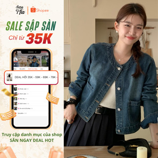  Áo khoác jean bò ngắn tay dài SARAMIA khoác denim croptop nữ cổ tàu form vừa Q3 