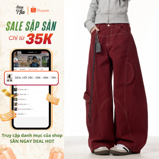 Quần jean dài túi hộp SARAMIA quần bò retro phong cách đường phố hottrend 2025 dày dặn cho nam nữ D24 