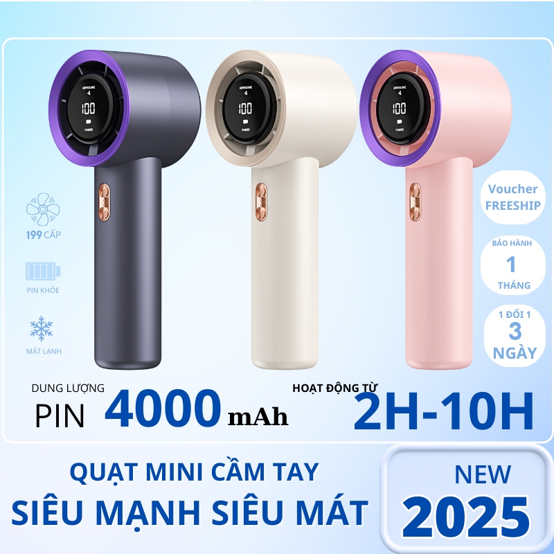 Quạt mini cầm tay 4000 mAh di động có thể sạc gió mạnh 199 tốc độ turbo phản lực